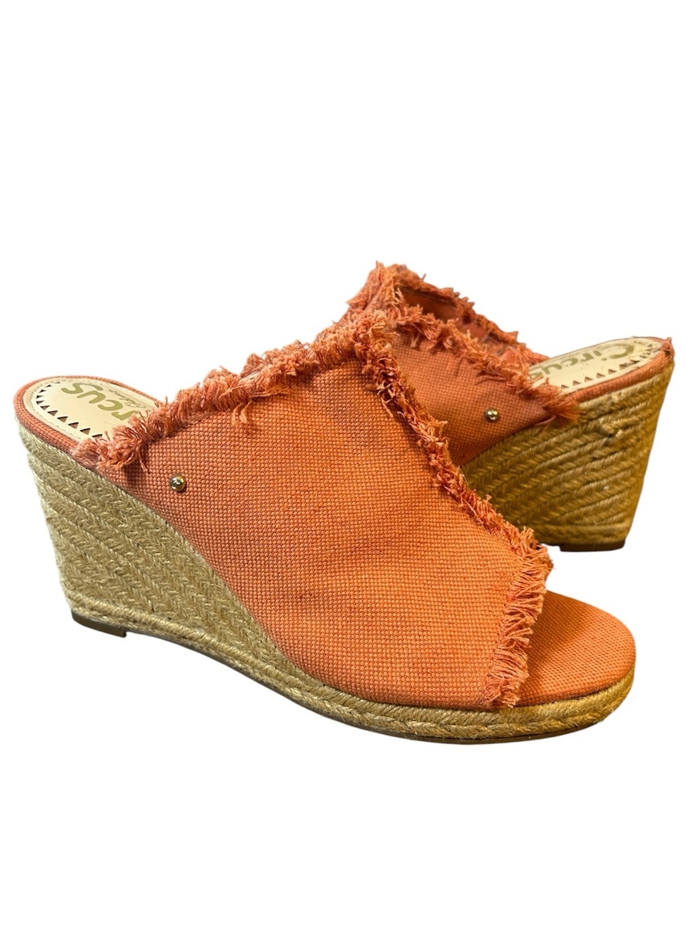CIRCUS BY SAM EDELMAN Baker Wedge fringe Orange denim Sandals size 8.5